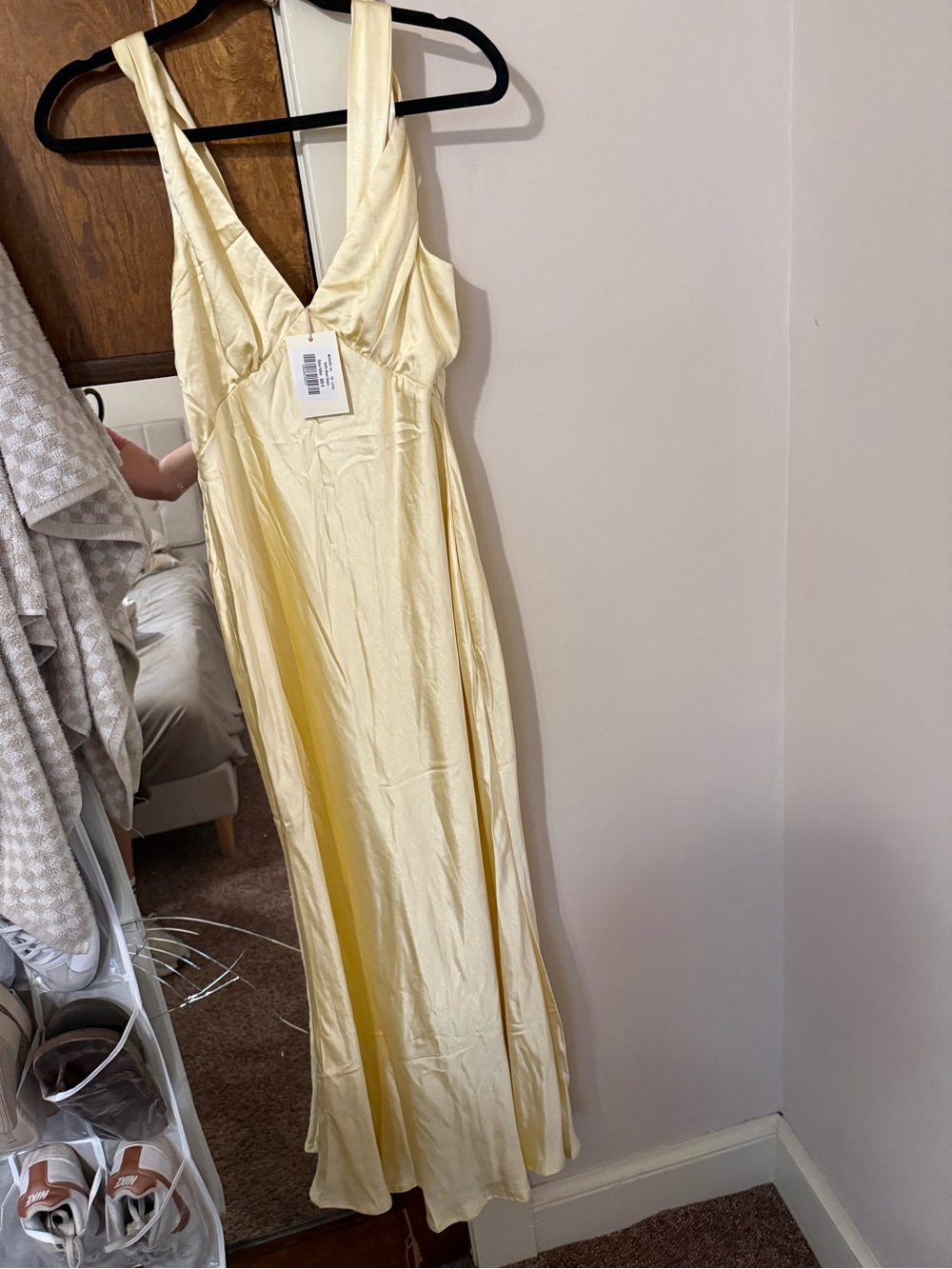 Soft Lemon Satin V-Neck Maxi Dress